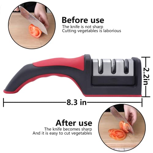 Mockery 3 Stages Knife Sharpener, Ceramic Tungsten Kitchen Knives Blade Sharpening System Tool, Smart & Professional Manual Sharpener For Straight Knives, Chrome Finish For Every Day Fine Touch-up Use - Image 5
