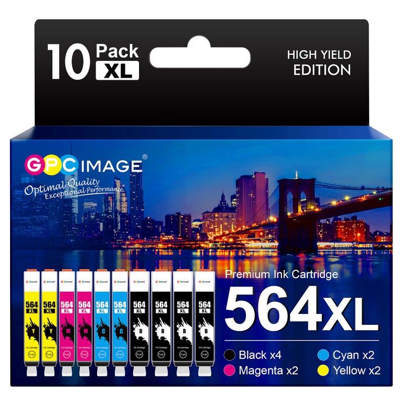 GPC Image Compatible Ink Cartridge Replacement for HP 564XL 564 XL ink use with DeskJet 3520 3522 Officejet 4620 Photosmart 5520 6510 6515 6520 7520 7525 D7560 Printer (Black Cyan Magenta Yellow, 10P) - Image 1