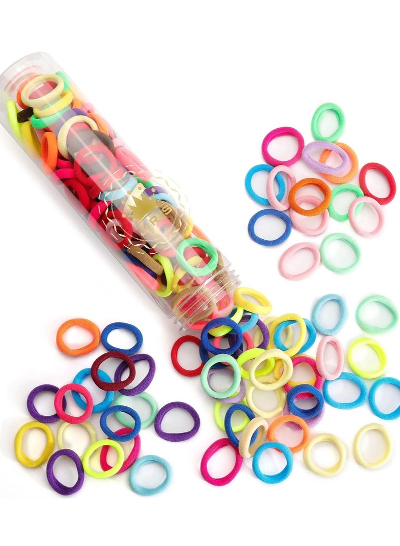 STAR BEJA 100 Pack Seamless Thick Hair Bands - Elastic Ponytail Holders, No-Crease Cotton Ties for Women, Kids and Toddler Girls Hair Ties Rainbow Colors - Image 1