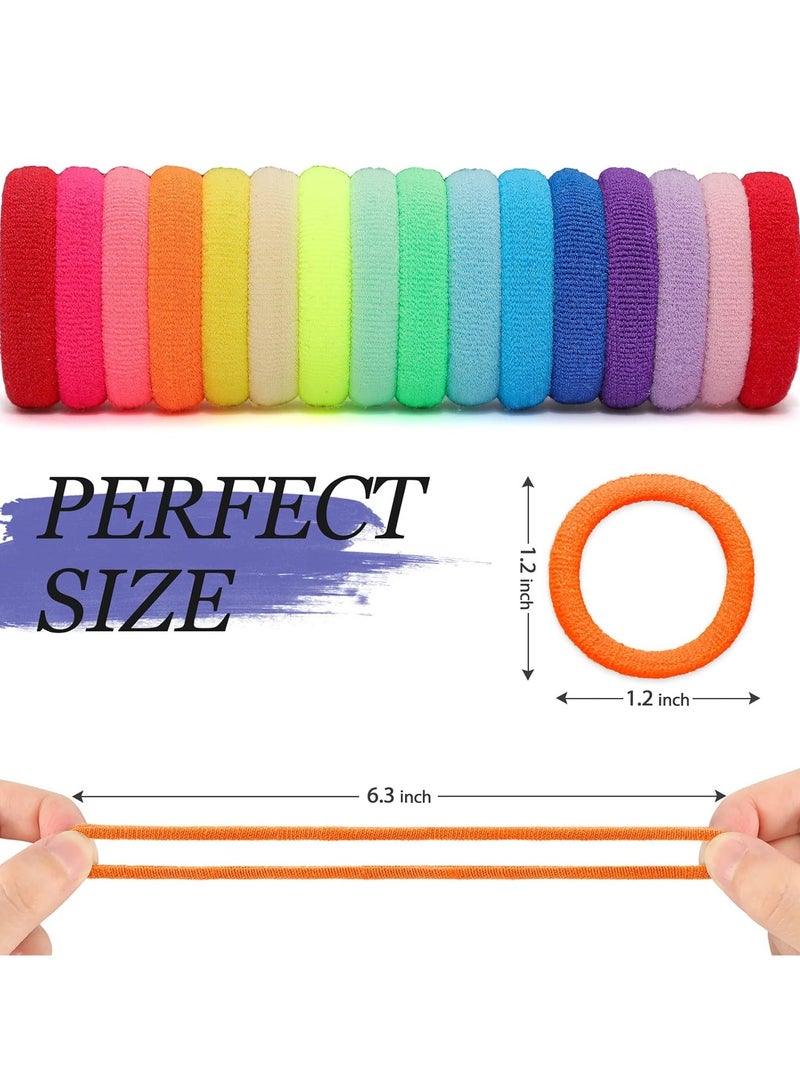 STAR BEJA 100 Pack Seamless Thick Hair Bands - Elastic Ponytail Holders, No-Crease Cotton Ties for Women, Kids and Toddler Girls Hair Ties Rainbow Colors - Image 2