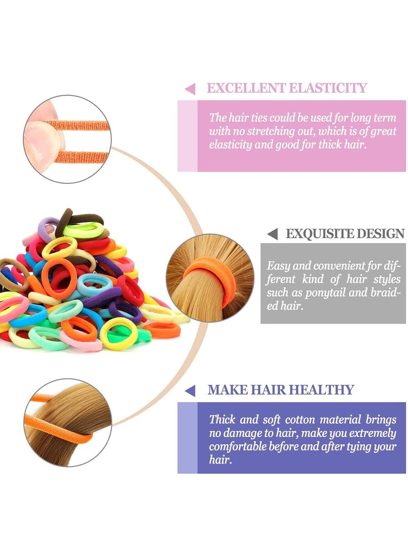 STAR BEJA 100 Pack Seamless Thick Hair Bands - Elastic Ponytail Holders, No-Crease Cotton Ties for Women, Kids and Toddler Girls Hair Ties Rainbow Colors - Image 3