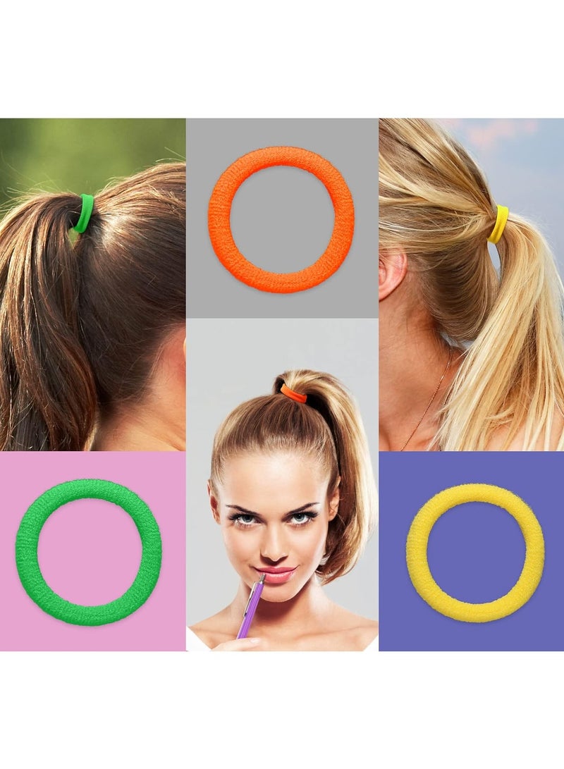 STAR BEJA 100 Pack Seamless Thick Hair Bands - Elastic Ponytail Holders, No-Crease Cotton Ties for Women, Kids and Toddler Girls Hair Ties Rainbow Colors - Image 4