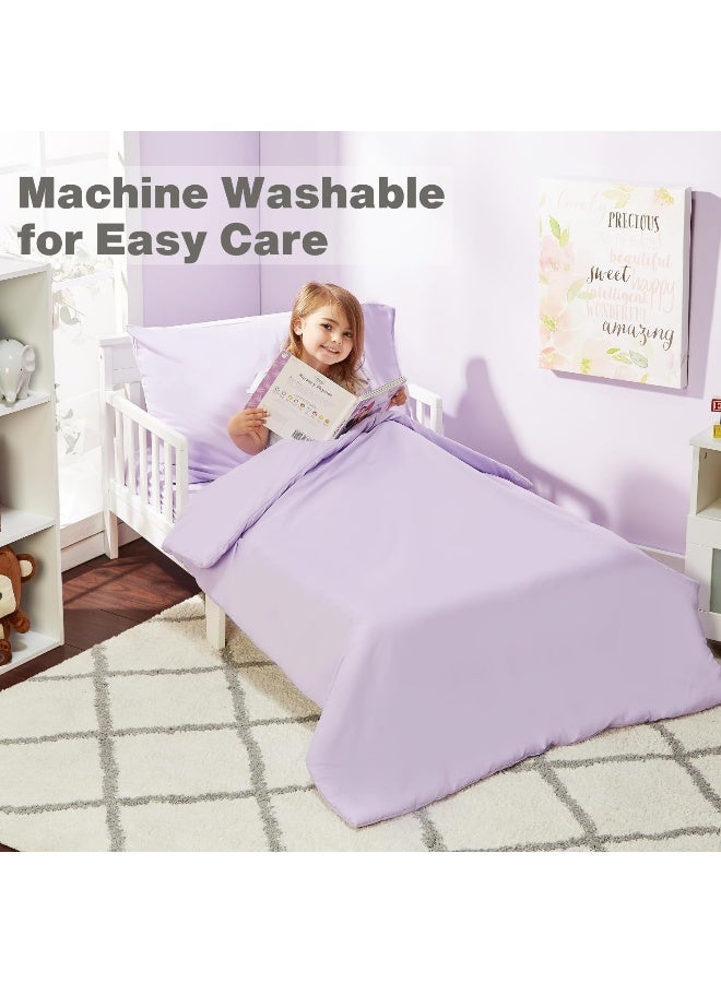 Everyday Kids 4 Piece Toddler Bedding Set - Includes Comforter, Flat Sheet, Fitted Sheet and Pillowcase - Solid Purple - Image 2