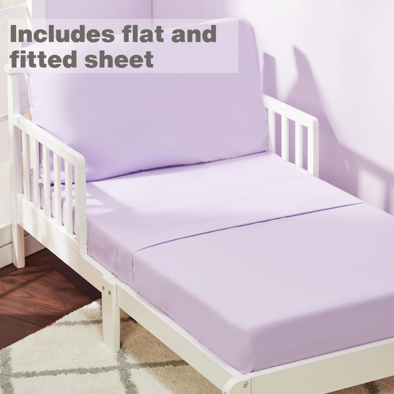Everyday Kids 4 Piece Toddler Bedding Set - Includes Comforter, Flat Sheet, Fitted Sheet and Pillowcase - Solid Purple - Image 3