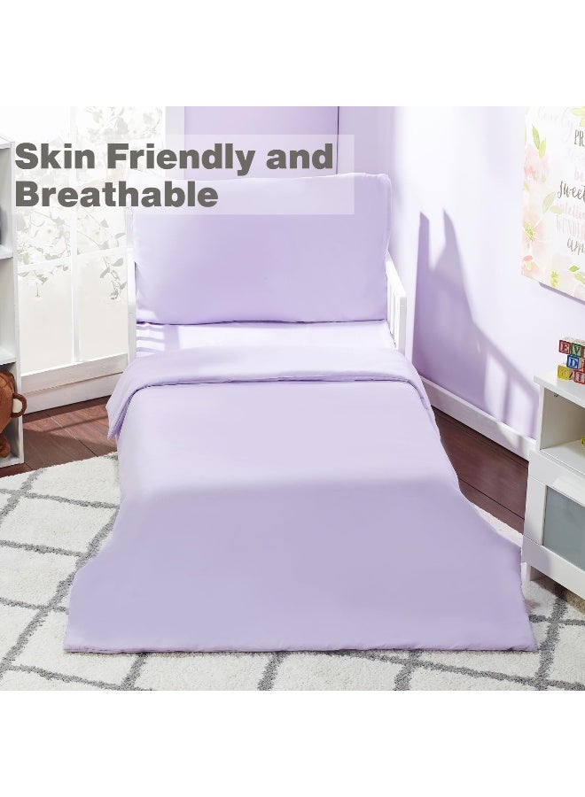 Everyday Kids 4 Piece Toddler Bedding Set - Includes Comforter, Flat Sheet, Fitted Sheet and Pillowcase - Solid Purple - Image 5
