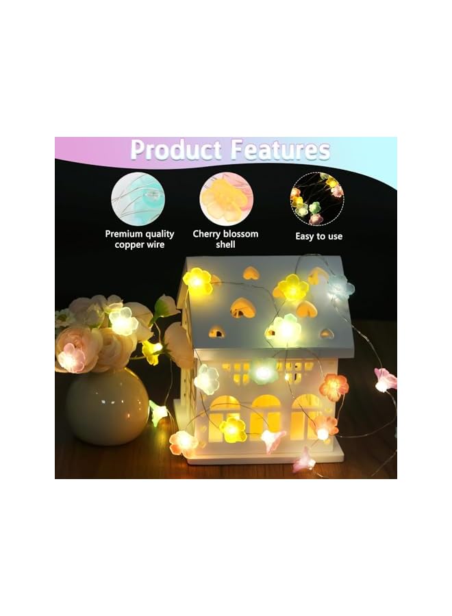 The Bros Flower String Lights, Fairy Pink Cherry Blossom String Lights, 2 Metres 20 LEDs Fairy Lights Flowers, Macaron Flowers Fairy Lights, for Garden Trees, Living Room Decoration, Indoor Outdoor Decoration - Image 3