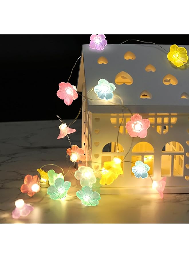 The Bros Flower String Lights, Fairy Pink Cherry Blossom String Lights, 2 Metres 20 LEDs Fairy Lights Flowers, Macaron Flowers Fairy Lights, for Garden Trees, Living Room Decoration, Indoor Outdoor Decoration - Image 1