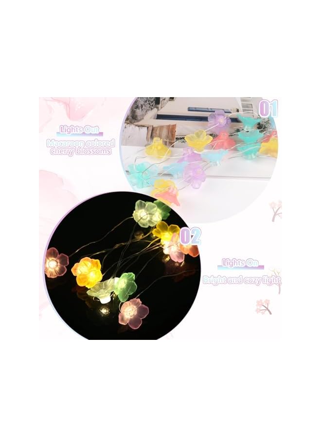 The Bros Flower String Lights, Fairy Pink Cherry Blossom String Lights, 2 Metres 20 LEDs Fairy Lights Flowers, Macaron Flowers Fairy Lights, for Garden Trees, Living Room Decoration, Indoor Outdoor Decoration - Image 4