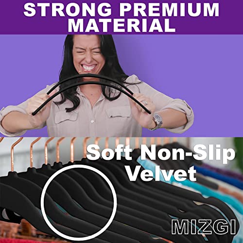 MIZGI Premium Velvet Hangers 50 Pack Heavy Duty Non Slip Felt Hangers Velvet Suit Hangers Black Rose Gold HooksSpace Saving Clothes Hangers - Image 3