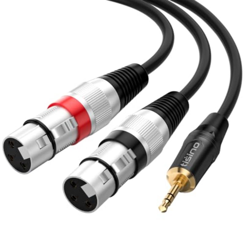 كابل ميكروفون مزدوج XLR إلى 3.5 مم ستيريو سلكي Y-مقسم من أنثى XLR إلى 8 بوصة جاك مينى - طول 6.6 قدم - Image 1