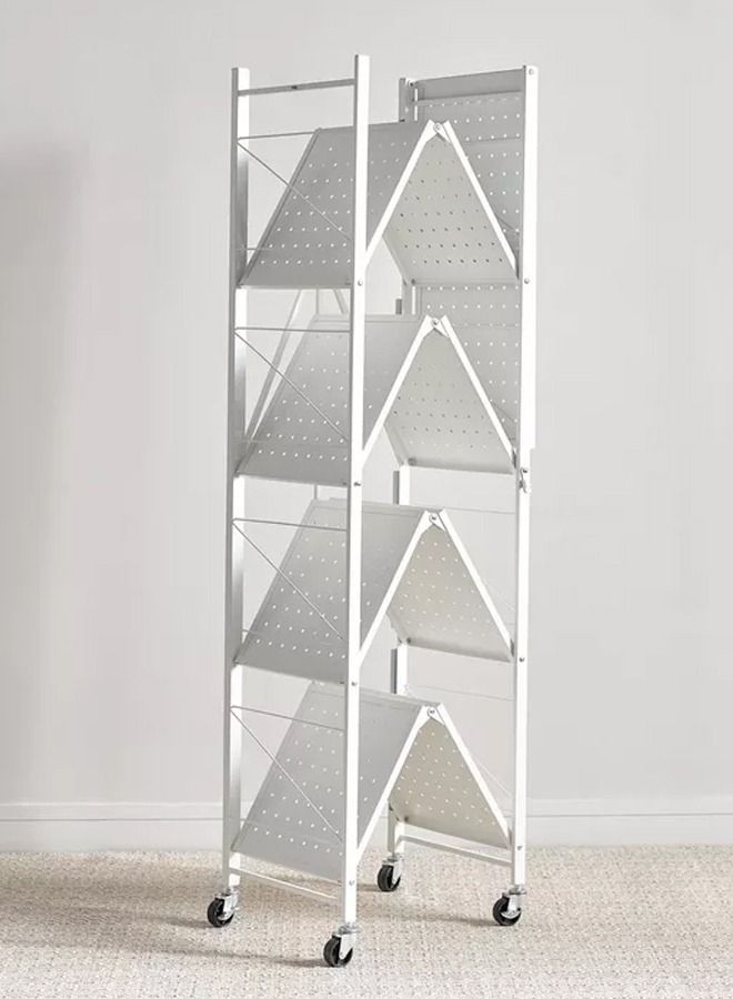 DubaiGallery وحدة تخزين قابلة للطي بخمسة طبقات مع عجلات، رف تخزين معدني لعرض في المرآب والمطبخ والمخزن والخزانة وغسيل الملابس، رف بخمسة طبقات - Image 3