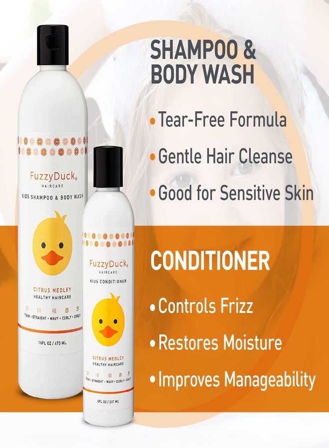 FuzzyDuck Kids Shampoo + Body Wash, Conditioner and Hair Gel Set (8oz each) for All Hair Types, Moisturizer with Aloe, Sea Botanicals & Honey to Reduce Frizz, Increase Moisture & Manageability for Smooth, Silky Hair - Citrus Medley - Image 4