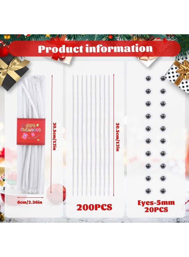 LOKUNN Pipe Cleaners, 200 Pcs White Pipe Cleaners Craft Set, Solid Color Chenille Stems, DIY Arts and Crafts with Adhesive Eyes and Storage Box, Christmas Halloween Decoration Art Supplies - Image 2