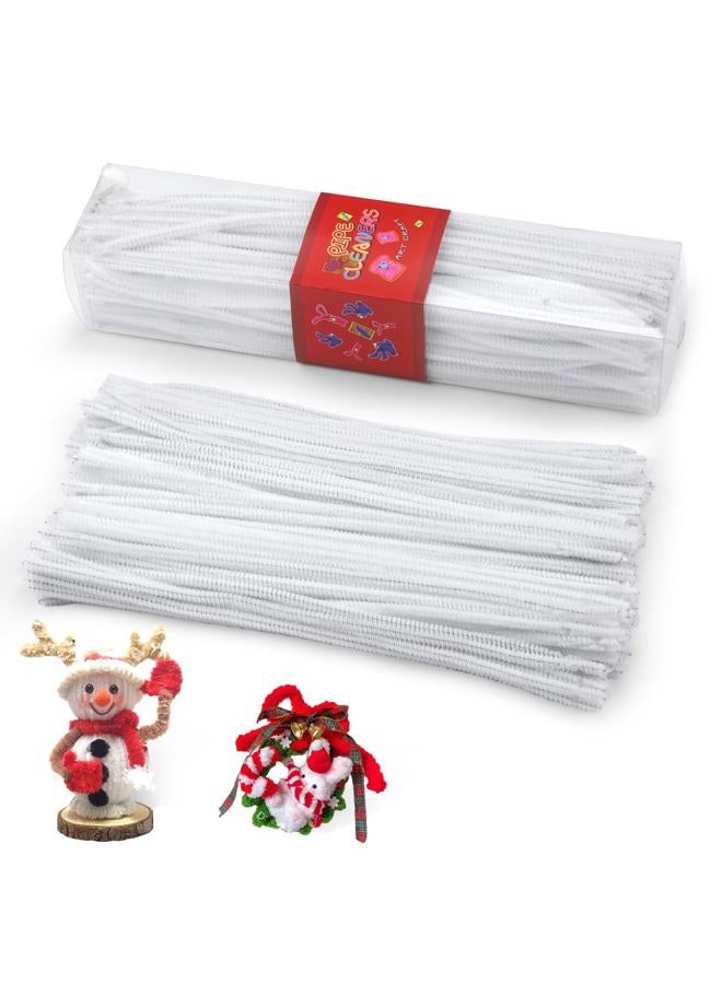LOKUNN Pipe Cleaners, 200 Pcs White Pipe Cleaners Craft Set, Solid Color Chenille Stems, DIY Arts and Crafts with Adhesive Eyes and Storage Box, Christmas Halloween Decoration Art Supplies - Image 1