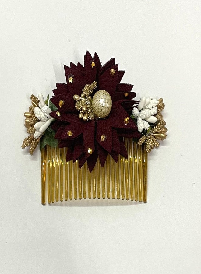 Maahal Hair Accessories For Women Stylish Bridal Juda Hair Style Accessories Bun Comb Clips For Hair Flower Asserories Wedding/Hair brooch, Maroon - Image 1