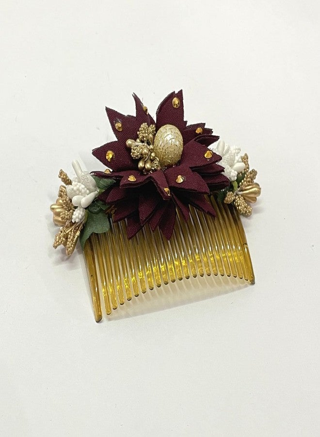Maahal Hair Accessories For Women Stylish Bridal Juda Hair Style Accessories Bun Comb Clips For Hair Flower Asserories Wedding/Hair brooch, Maroon - Image 2