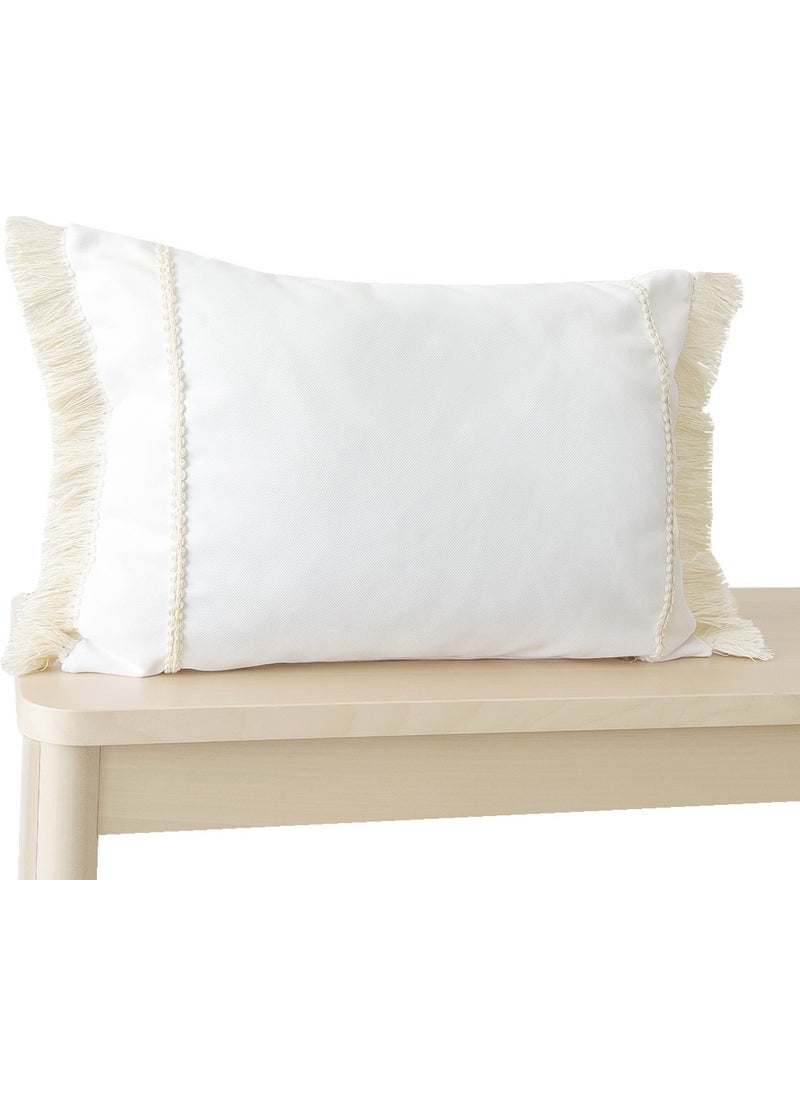 Ritmo Home Tasseled Fringed Scandinavian White Throw Pillow Case  - Image 1