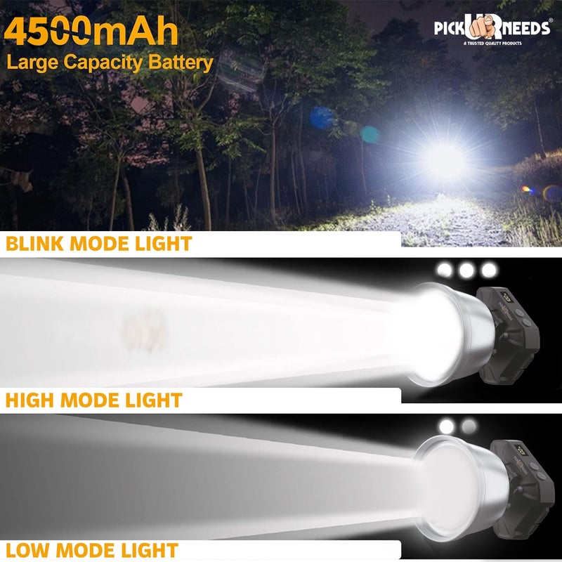 Pick Ur Needs Chargeable 300W Bright LED Head Lamp 4500mAh Battery with Indicator Type C Port 7 hrs Torch Emergency Light - Image 2