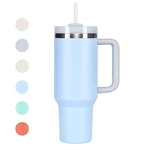 HIMALU 40oz Tumbler with Handle, Straw, Lid, Stainless Steel Vacuum Insulated Water Bottle Adventure Travel Mug Quencher for Iced Coffee, Hot or Cold Tea and Beverage, Sky Blue - Image 1
