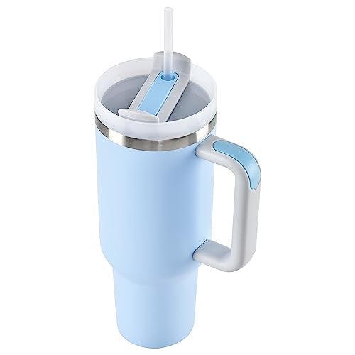 HIMALU 40oz Tumbler with Handle, Straw, Lid, Stainless Steel Vacuum Insulated Water Bottle Adventure Travel Mug Quencher for Iced Coffee, Hot or Cold Tea and Beverage, Sky Blue - Image 2