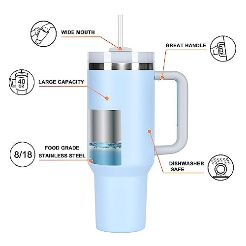 HIMALU 40oz Tumbler with Handle, Straw, Lid, Stainless Steel Vacuum Insulated Water Bottle Adventure Travel Mug Quencher for Iced Coffee, Hot or Cold Tea and Beverage, Sky Blue - Image 3