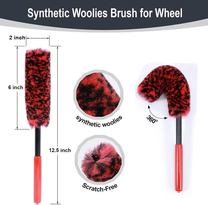 يونيميكس 4 Pack Car Wheel Cleaning Pro Kit Wheel Brushes for Cleaning Wheels Soft Wheel Cleaning Woolies Brush Stiff Tire Brush Wheel and Rim Brush Supplies Kit - Image 2