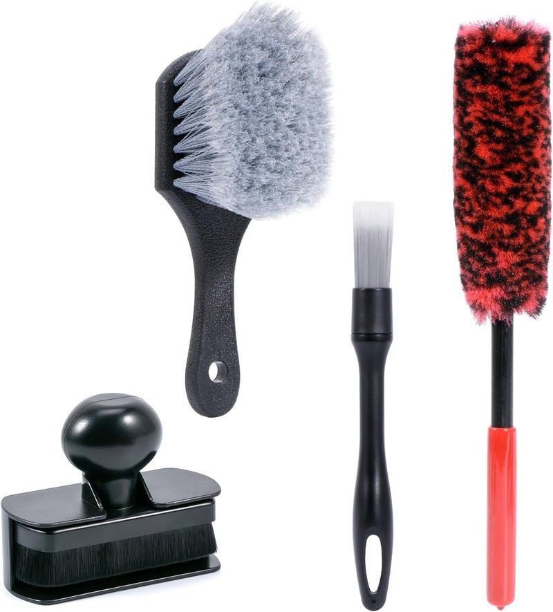 يونيميكس 4 Pack Car Wheel Cleaning Pro Kit Wheel Brushes for Cleaning Wheels Soft Wheel Cleaning Woolies Brush Stiff Tire Brush Wheel and Rim Brush Supplies Kit - Image 1