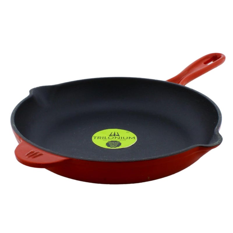 Trilonium Enameled Cast Iron Induction Compatible Skillet Fry Pan 26 cms Red - Image 1