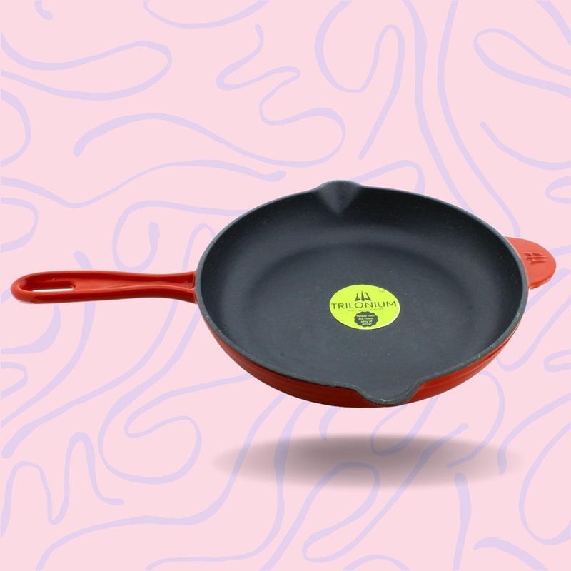 Trilonium Enameled Cast Iron Induction Compatible Skillet Fry Pan 26 cms Red - Image 3
