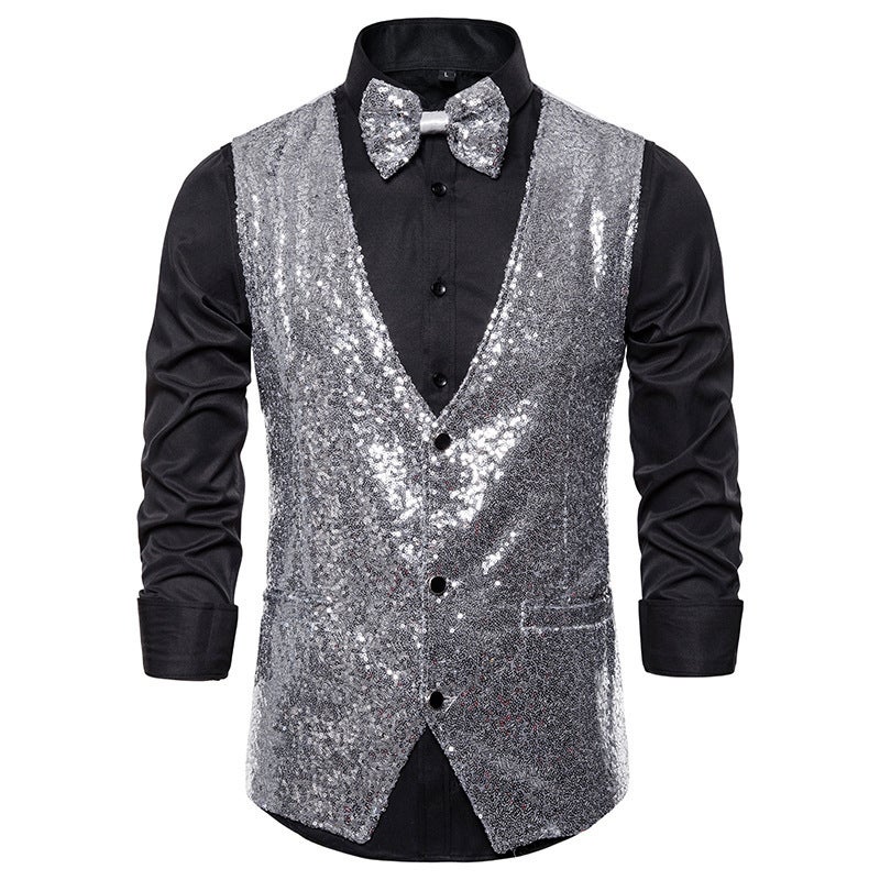 Men's Stage Suit Small Sequin Vest Vest Photo Studio Host Singer MC Vest Factory - Image 1