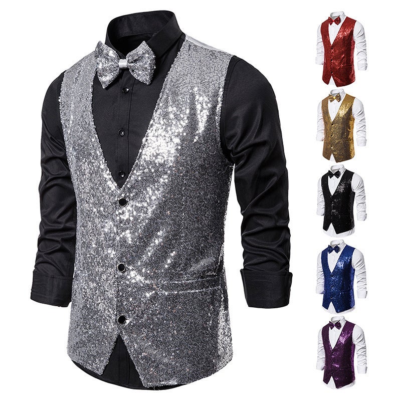 Men's Stage Suit Small Sequin Vest Vest Photo Studio Host Singer MC Vest Factory - Image 5