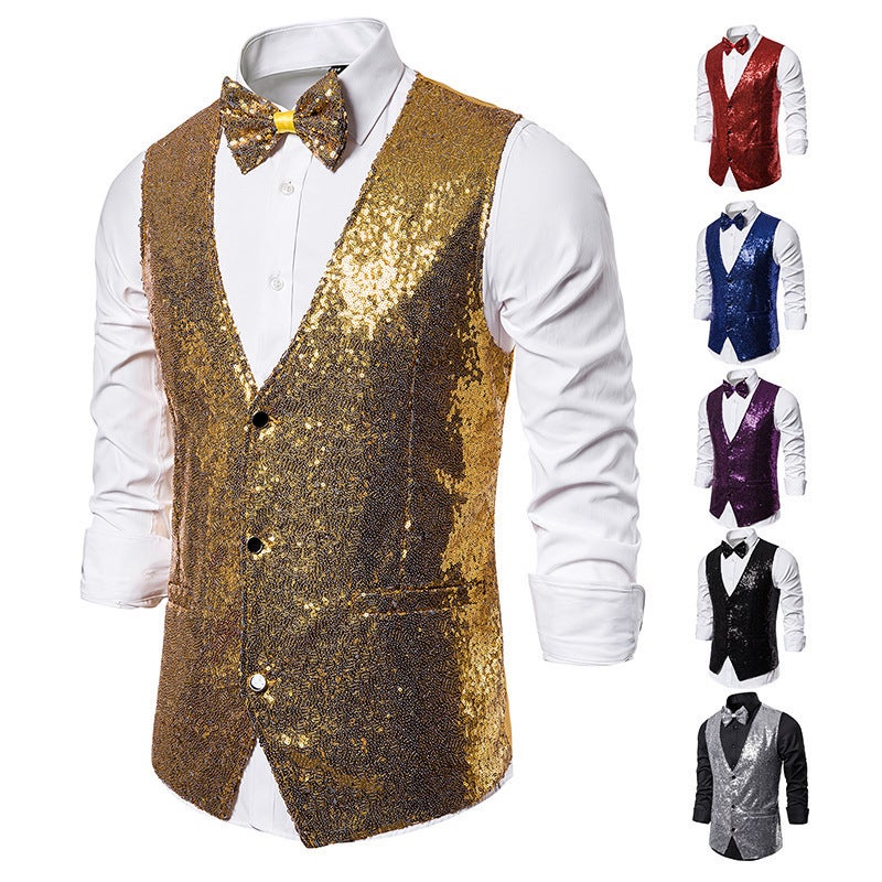 Men's Stage Suit Small Sequin Vest Vest Photo Studio Host Singer MC Vest Factory - Image 4