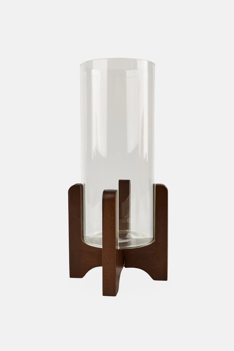 Muy Mucho Glass Vase With Wooden Base, Transparent
