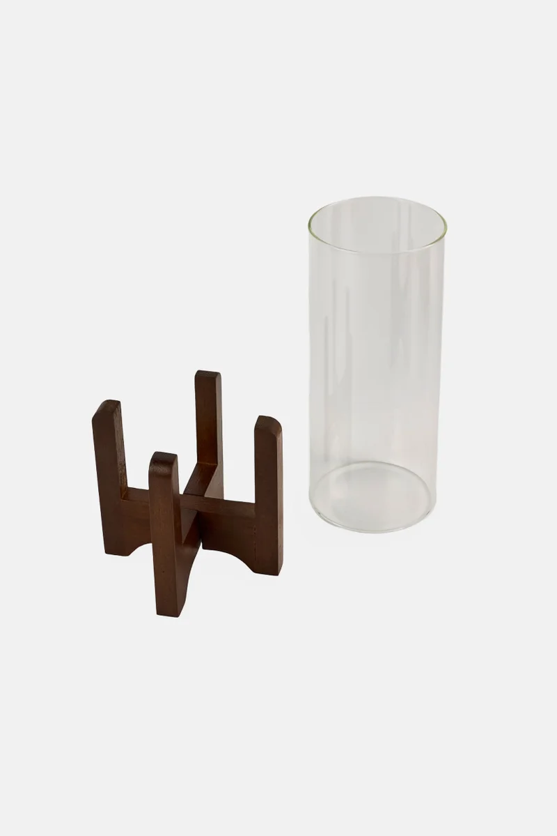 Muy Mucho Glass Vase With Wooden Base, Transparent