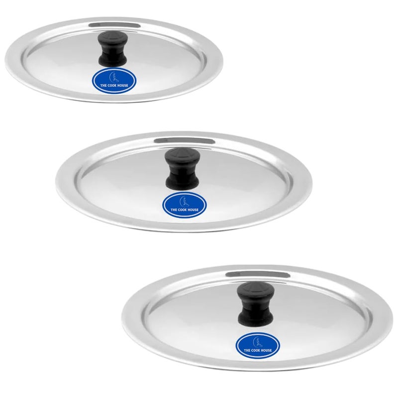 THE COOK HOUSE Stainless Steel Lid Set for Kitchen Utensils with Knobs | Round Steel Ciba/Lid | Tope, Kadhai, Pan, Pot, Cheeba, Dhakan Cover/Chiba Set | Sturdy Knob & Durable | Multipurpose - 21.5cm, 24cm, 26. cm - Image 1