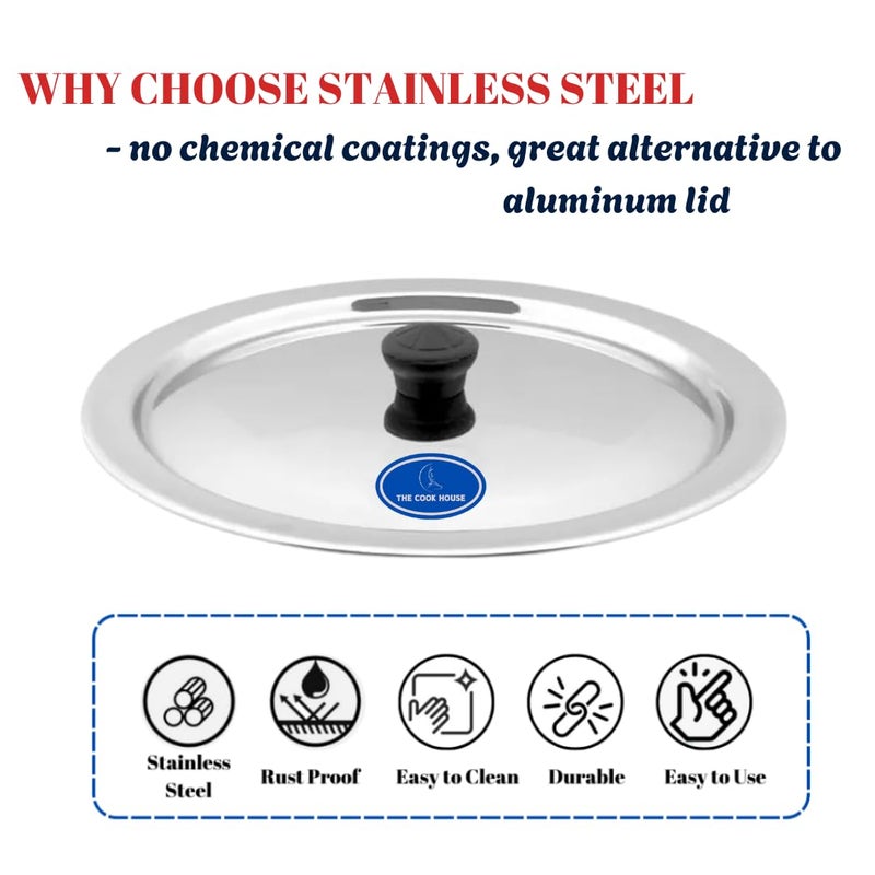 THE COOK HOUSE Stainless Steel Lid Set for Kitchen Utensils with Knobs | Round Steel Ciba/Lid | Tope, Kadhai, Pan, Pot, Cheeba, Dhakan Cover/Chiba Set | Sturdy Knob & Durable | Multipurpose - 21.5cm, 24cm, 26. cm - Image 3