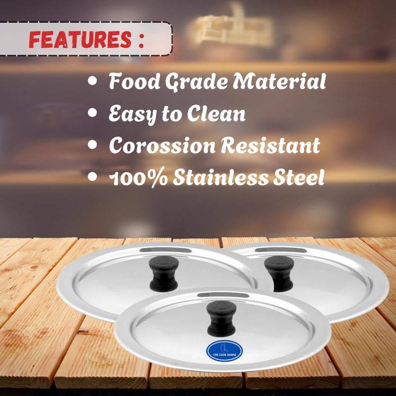 THE COOK HOUSE Stainless Steel Lid Set for Kitchen Utensils with Knobs | Round Steel Ciba/Lid | Tope, Kadhai, Pan, Pot, Cheeba, Dhakan Cover/Chiba Set | Sturdy Knob & Durable | Multipurpose - 21.5cm, 24cm, 26. cm - Image 5