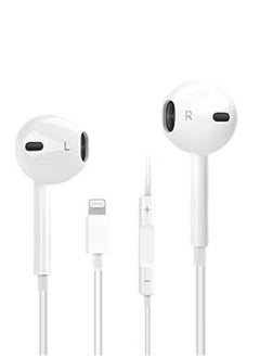 White Lightning Wired Earphones for iPhone 7, 8 Plus, X, XS, XR, 11, 12, 13, 14 Pro Max – In-Ear Headphones with Mic & Remote – Noise-Isolating, HD Sound, Tangle-Free Cable – Lightning Connector Plug & Play Earbuds for iOS Devices