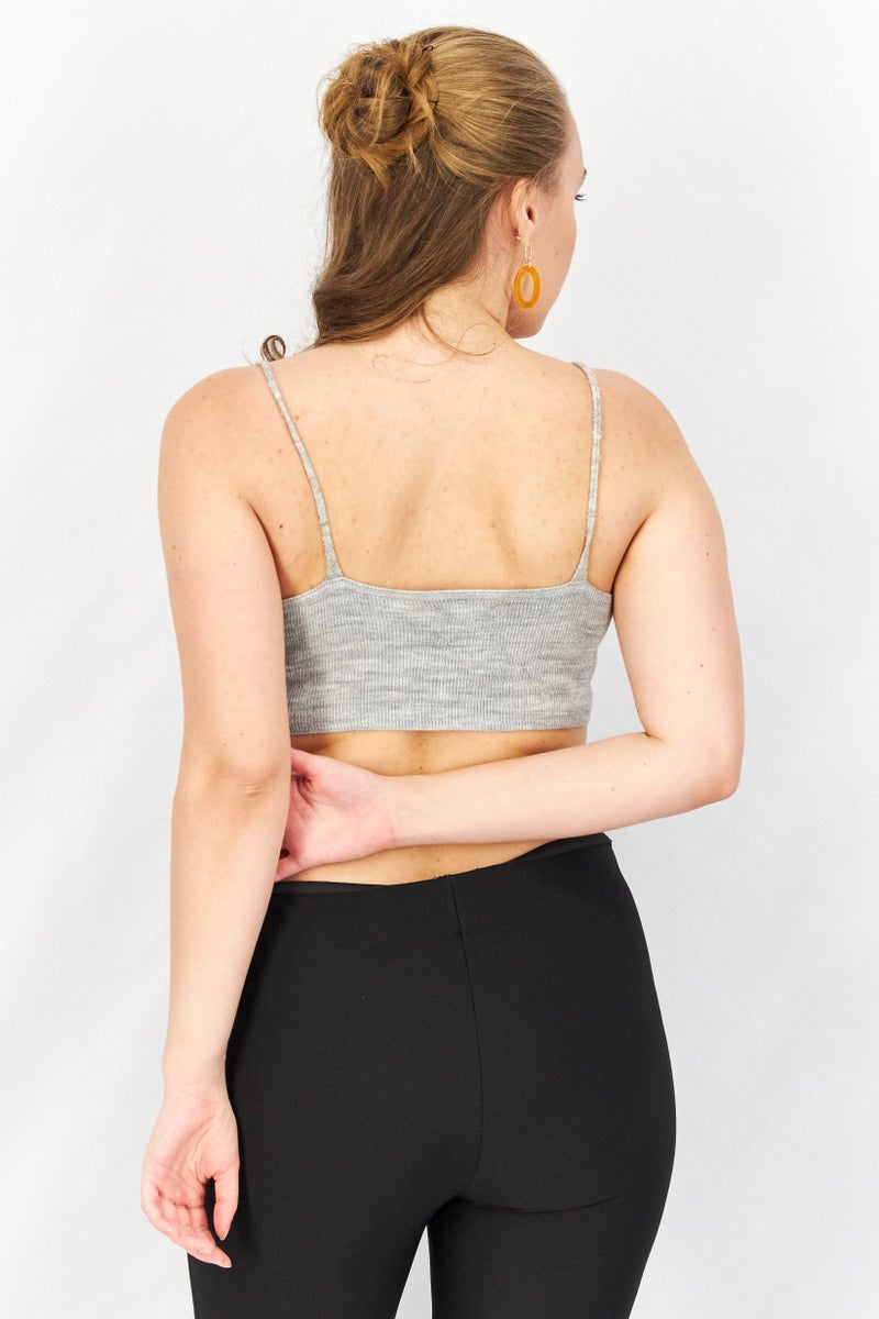 Asos Design Women Square neck Sleeveless Textured Bralette Top, Grey - Image 2