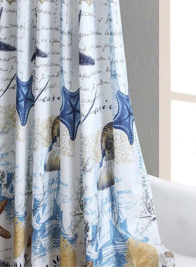BESTRIPES Under The Sea Shower Curtain, Coastal Beach Nautical Ocean Themed Waterproof Polyester Fabric Bathroom Curtain with Seashells, Starfish, Coral, Lighthouse & Sailboat, 72" W x 72" H - Image 5