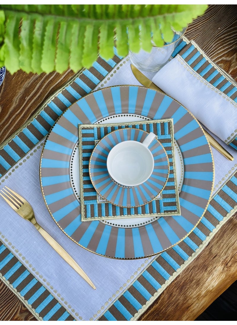 Ge Living 2 Pieces Decorative Gray Blue Checkered Candy Placemat  - Image 2