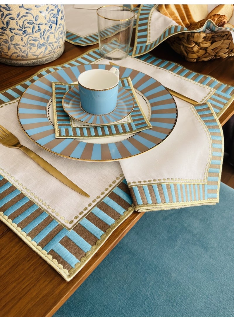 Ge Living 2 Pieces Decorative Gray Blue Checkered Candy Placemat  - Image 3