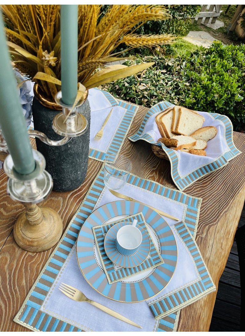 Ge Living 2 Pieces Decorative Gray Blue Checkered Candy Placemat  - Image 1