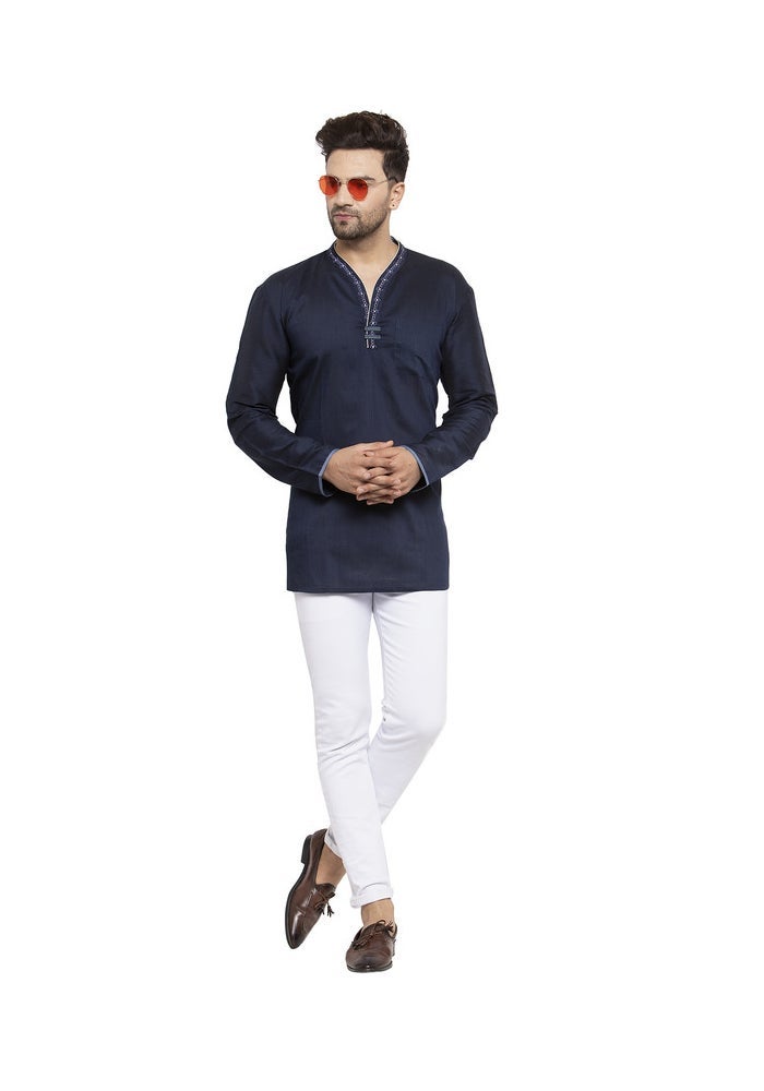 ARCHATTIRE Men's Navy Cotton Straight Kurta - Image 4