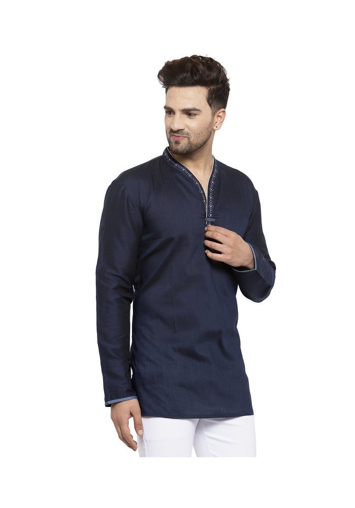 ARCHATTIRE Men's Navy Cotton Straight Kurta - Image 2