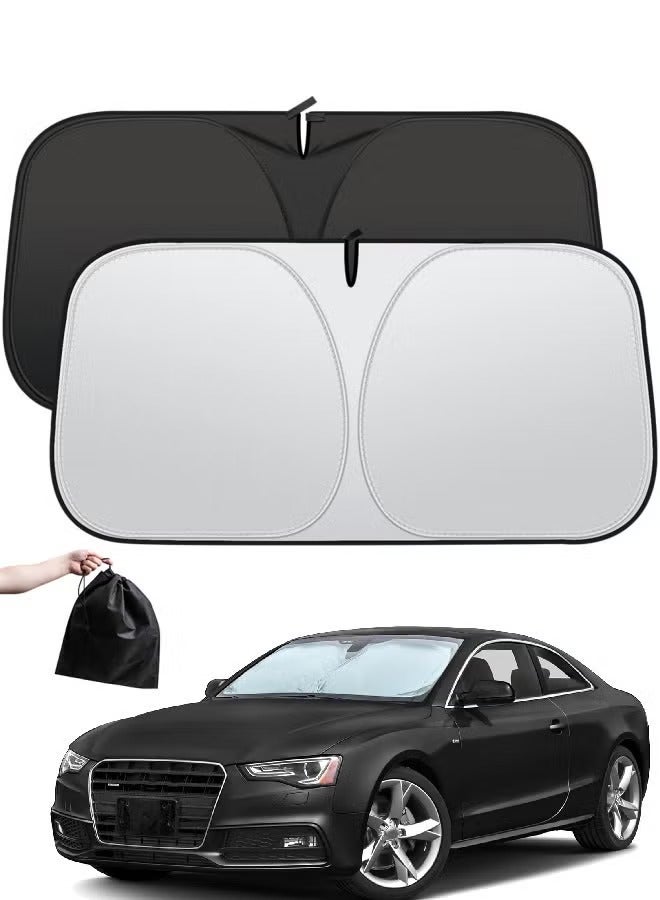 BUPY Foldable Car Windshield Sunshade with Storage Pouch, Front Windshield Reflective Sunshade, Car Window Sunshade for Sun Heat Protection and Block UV Rays, Keep Vehicle Cooler - Image 1