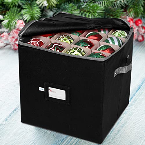 Primode Christmas Ornament Storage Box, 4 Individual Trays Xmas Storage Container, Fits 64 Ornaments Decoration Balls, Constructed of Durable 600D Oxford Material (Black) - Image 2