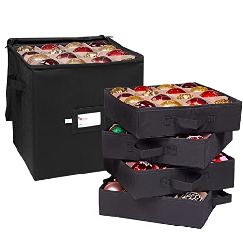 Primode Christmas Ornament Storage Box, 4 Individual Trays Xmas Storage Container, Fits 64 Ornaments Decoration Balls, Constructed of Durable 600D Oxford Material (Black) - Image 3
