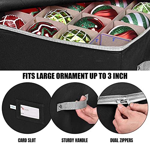 Primode Christmas Ornament Storage Box, 4 Individual Trays Xmas Storage Container, Fits 64 Ornaments Decoration Balls, Constructed of Durable 600D Oxford Material (Black) - Image 4