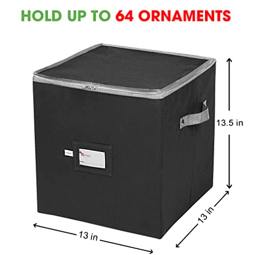 Primode Christmas Ornament Storage Box, 4 Individual Trays Xmas Storage Container, Fits 64 Ornaments Decoration Balls, Constructed of Durable 600D Oxford Material (Black) - Image 5